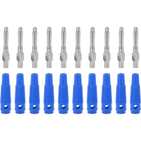Lot de 10 fiches bananes mâles 4mm 7 broches 1000V 32A empilables en cuivre avec manchon souple à vis bleues (1/5)