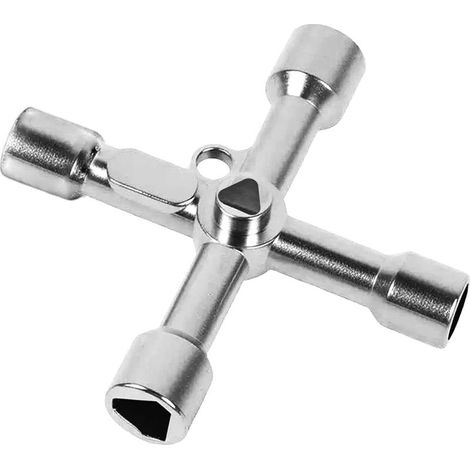 Clé Triangulaire 4 Voies 5 Tailles(7mm/10mm/12mm/13mm/18mm), Multifonction Clef Triangle, Clé Pompier, Universelle Clef Triangle pour Poubelle, Compteur Électrique, Gaz, Eau, Armoires (1/5)