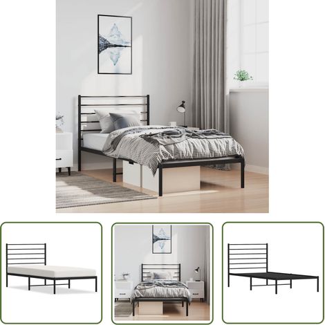 The Living Store Cadre de lit métal sans matelas avec tête de lit noir 100x200cm - Cadre De Lit - Lit Double - Lit Metal - Lit Moderne - Literie (1/5)