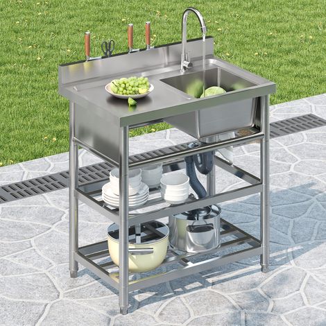 Modernluxe - Meuble de cuisine extérieure avec évier 80x50cm inox, accessoires complets - argent (1/5)