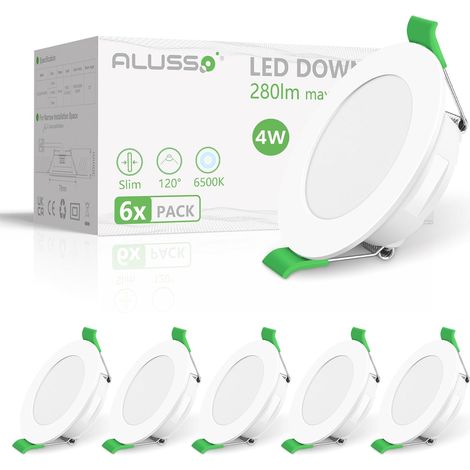 Spot LED Encastrable Extra Plat, 4W 280LM Blanc Froid 6500K, IP44 LED Spot Salle de Bain, Ultra-mince 30MM, AC220-240V Pour Salle de Salon, Cuisine, Lot de 6 (1/5)