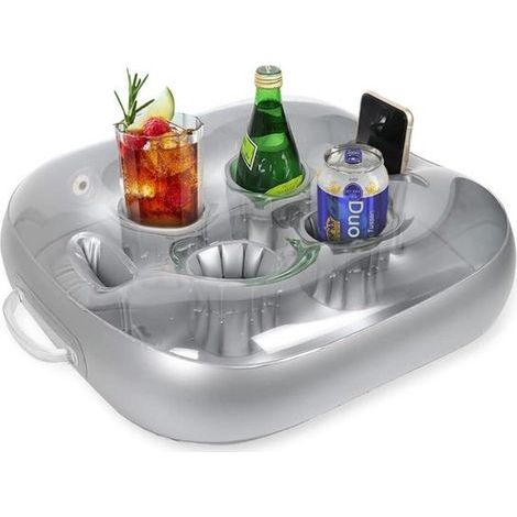 Longziming - Porte-boisson flottant gonflable - Glacière de piscine gonflable - Plateau flottant - Supports pour smartphone intégrés - Joint étanche - Conception flottante - Gonflage rapide - 1 pièce (1/5)