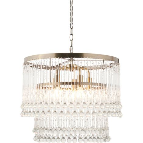Endon Genevieve Suspension en laiton antique et verre cristal transparent, 5 ampoules E14