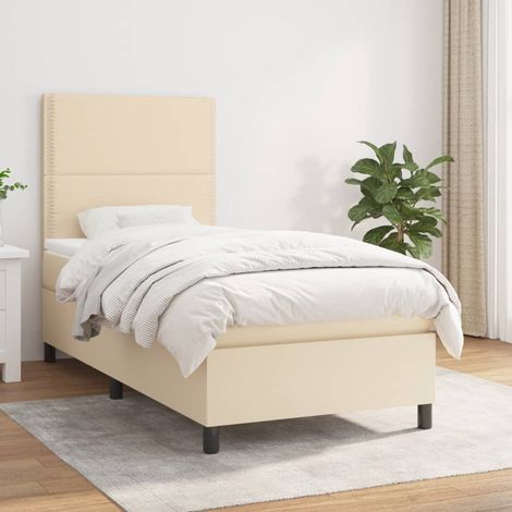 Sommier à lattes de lit et matelas Crème 90x190 cm Tissu vidaXL (1/5)