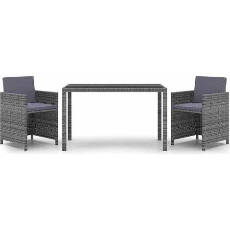 Set da Pranzo da Giardino 3 pz Salotto da Giardino con Cuscini Polyrattan Grigio (1/5)