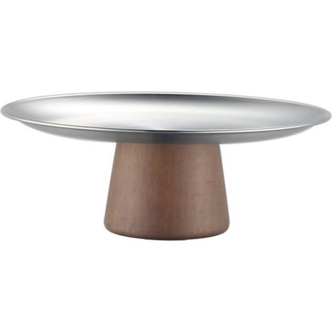 Cake Stand - Stainless Steel Plate Wooden Base - Elevated Dessert Display Stand for Parties Weddings Cafes - Large (1/5)