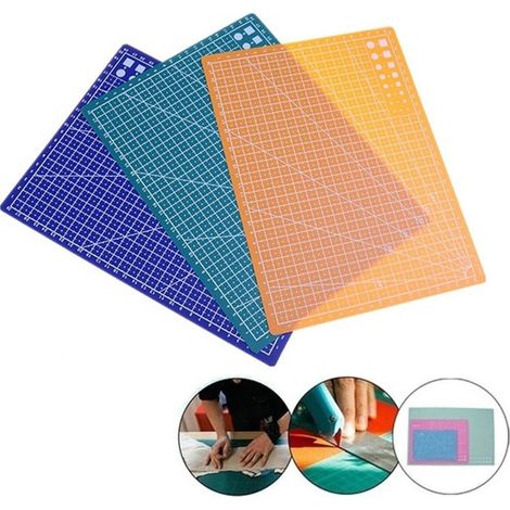 Planche à découper A4 en PVC quadrillée, tapis de découpe professionnel auto-cicatrisant et multi-usages pour le quilting, la couture, le scrapbooking et les loisirs créatifs (orange). (1/5)