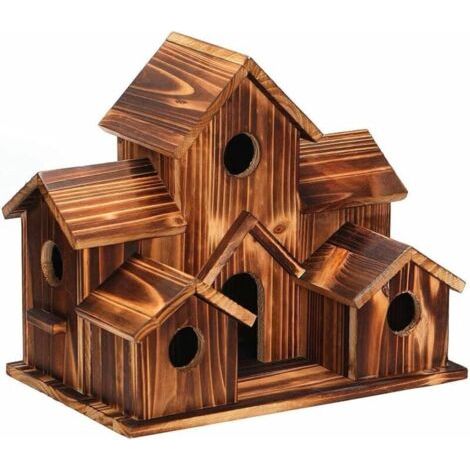 Bardusch - Nichoir à oiseaux en bois naturel à suspendre à l'extérieur 6 trous fait main (1/5)