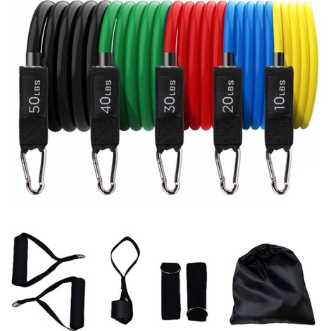 Bandes élastiques de résistance, 5 niveaux différents, jusqu'à 150 lb (68 kg), pour les salles de sport à domicile, multicolores (1/4)