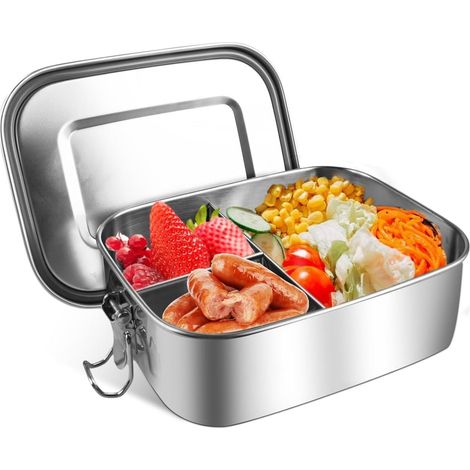 Boite A Dejeuner - Acier Inoxydable 304 - 1000 Ml - 3 Compartiments Etanche - Pour Ecole Bureau Ou Exterieur - 1 Piece (1/5)
