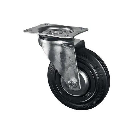 Roulette pivotante sur platine charges légères 3370 charge 75kg roue caoutchouc diamètre 100mm avec moyeu lisse - Tente