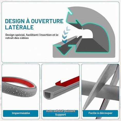 semi-circular adhesive cable duct for TV wall mounted flexible electric wire cover for the wall floor grey 7 mm x 14 mm x 1 m (1/4)