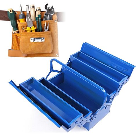 Boîte à outils avec 5 compartiments métalliques, boîte de rangement d'outils vide, boîte de rangement portable rétractable, 415  200  210mm