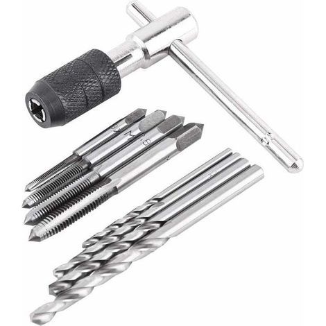 Pair Coffret tarauds 9 pièces/ensemble M3x0.5/M4x0.7/M5x0.8/M6x1.0 tarauds à vis clé en T forets hélicoïdaux filetage taraudage d'outils à main