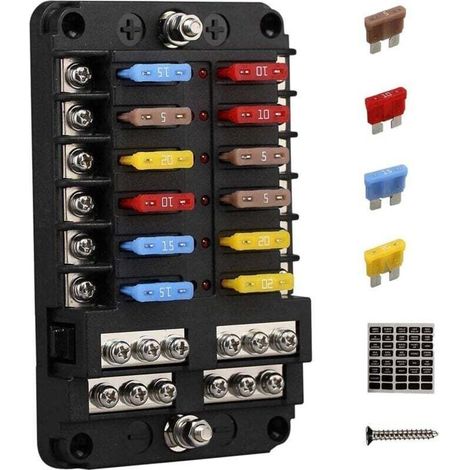 Sicherungskasten, 12-V-12-fach-Sicherungsblock mit Erdungskasten und Voltmeter, für Boot, Auto, Wohnmobil, RZR Crezuo (1/4)