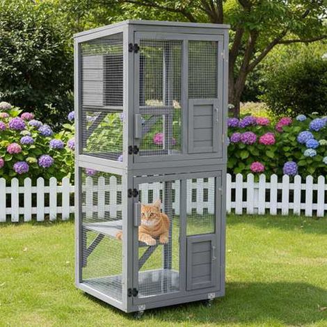 PawHaven Outdoor Wooden Catio Cat Enclosure Small Cat House Outdoor with Platforms, Condo (1/5)