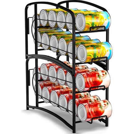 Lot de 2 supports de canettes empilables pour réfrigérateur, placard de cuisine, comptoir, garde-manger et rangement, noir (1/5)