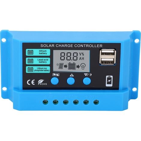 Ortviai Régulateur solaire photovoltaïque PWM 10 A, affichage LCD, adaptation automatique 12 V / 24 V, faible consommation autonome (1/5)