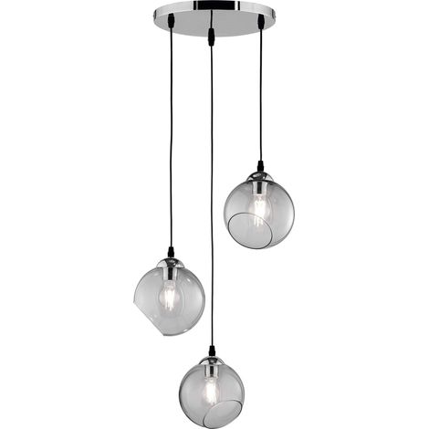 Reality Leuchten Clooney R30073054 - Lampadario a sospensione, in metallo cromato, vetro fumo, 1 lampadina E27 (1/3)