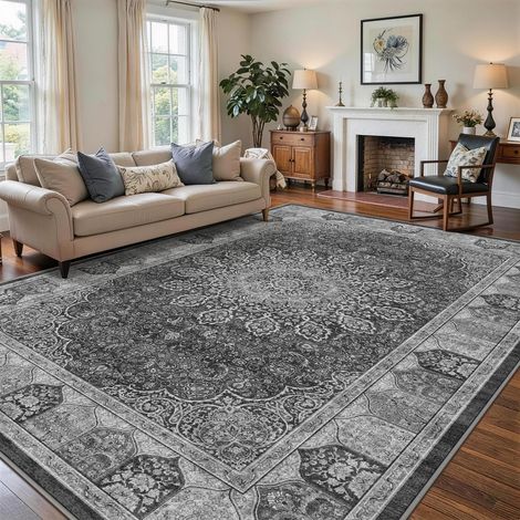 Tapis Vintage pour Salon 120x180 cm - Tissu Ras Court Doux, Lavable en Machine et Antidérapant, Tapis Oriental pour Salle à Manger, Chambre à Coucher et Chambre d'enfants,Gris Vintage (1/5)