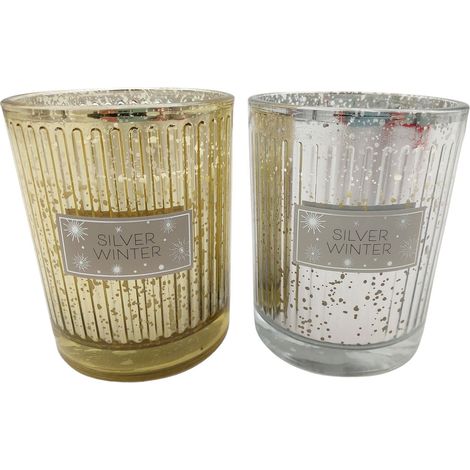 2 x Kerze im geriffelten Glas "Silver Winter" Winterkerze Dekokkerze Kerzen (1/2)