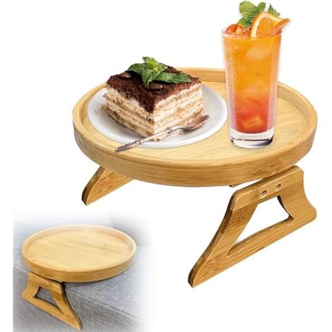 Tableau Bambou pour Accoudoir de Canapé, Plateau Pliable Anti-Glissant pour Télécommande, Boissons et Collations, Support pour Canapé (25x1,6cm) (1/4)