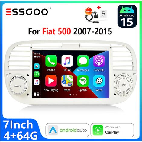 DAB+ Autoradio Android 15 pour Fiat 500 (2007–2015) Écran Tactile 7 Pouces CarPlay sans Fil et Android Auto Blanc - 4+64G DAB+ (1/5)