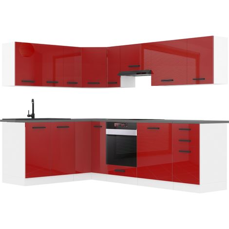 Belini Cuisine Equipee Complete Janet Muebles de Cuisine Complets. L-Forme Cuisine. Cuisine Complete sans Plan de Travail, Rouge très Brillant (1/4)