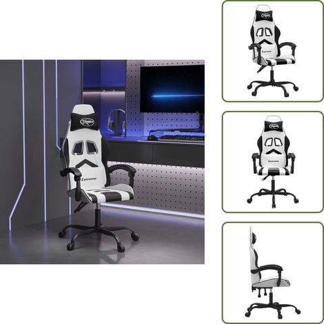 Réglage de hauteur - vidaXL Chaise de jeu pivotante Blanc et noir Similicuir - Dossier réglable (1/5)