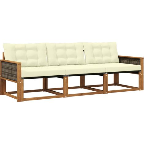 vidaXL Outdoor Sofa Set 3 pcs Natural and Cream