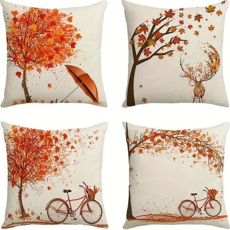 Sollbry Juego de 4 fundas de cojín para Acción de Gracias, 45 x 45 cm, decorativas de poliéster y lino, para otoño, para decoración del hogar. (1/5)