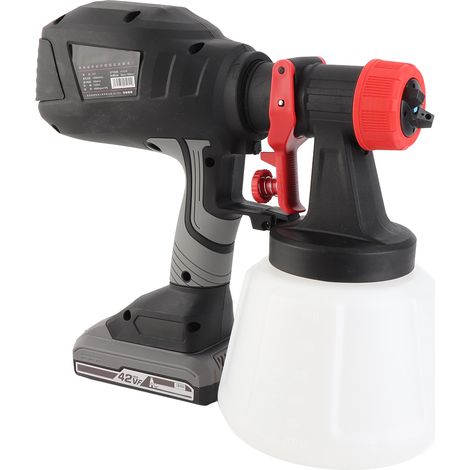 Pistolet à peinture électrique 21 V, réservoir de 1200 ml, machine de pulvérisation haute vitesse avec 4 buses pour la peinture de maisons, meubles et véhicules. (1/5)
