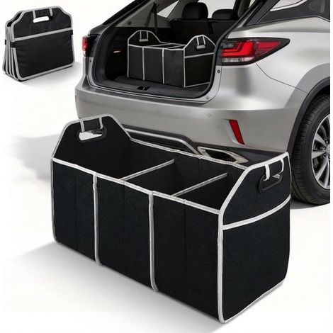 Organisateur de coffre pliable 53 L – Boîte de rangement multi-compartiments avec séparateurs – Organisateur de coffre pliable pour voiture, SUV et usage domestique – Noir (1/5)