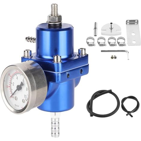Régulateur de pression de carburant, régulateur de pression de carburant universel FPR en alliage d'aluminium avec tuyau de jauge 0-140psi réglable(bleu) (1/5)