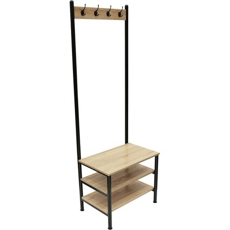 The Home Deco Factory – Meuble porte manteaux 4 crochets 3 étagères – Dimensions L. 60 x P. 40 x H. 175 cm – Composition en particules de bois et acier (1/4)