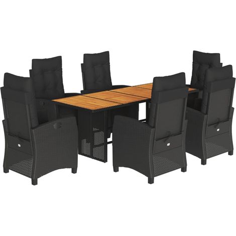 Maison Exclusive - 7-tlg. Garten-Essgruppe mit Kissen Schwarz Pol