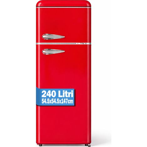 Frigorifero 240L Doppia Porta Design Anni 50 Frigo Rosso Salvaspazio 54.5x147cm