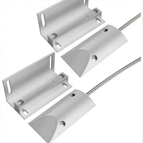 2 ensembles de contacts de porte de garage sectionnelle avec capteur d'alarme magnétique câblé, fils blindés et support réglable (1/5)