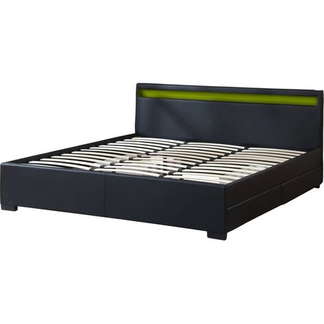 Cama doble "Nico" - LED - 180 x 200 cm - Negro