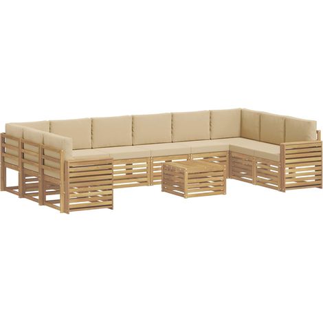 Ensemble de canapés d'extérieur 11 pc Blanc et Beige Polyester vidaXL (1/5)