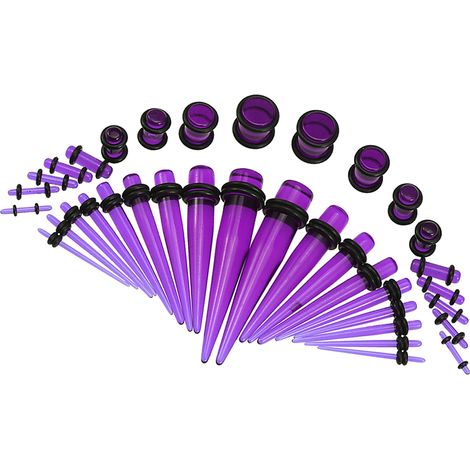 Kit d'étirement de 36 écarteurs d'oreilles coniques en acrylique transparent violet (1/5)