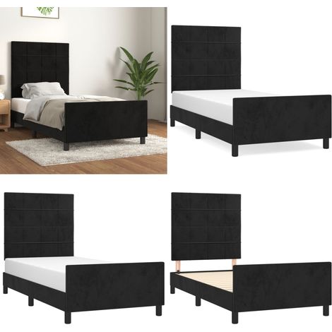 Bettgestell mit Kopfteil Schwarz 90x200 cm Samt - Bettgestell mit Kopfteil - Bettgestelle mit Kopfteile - Home & Living (1/5)