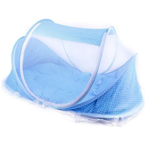 Filet de lit pour bébé, portable, pliable, en polyester, lit de voyage pour nouveau né (bleu ciel） (1/5)