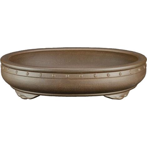 Vaso per bonsai ovale borchiato in gres 29x23x6 cm - SM024