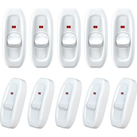 Interrupteur à bouton-poussoir avec voyant lumineux pour appareils électroménagers (avec fils de connexion) — Lot de 10, blanc (1/5)