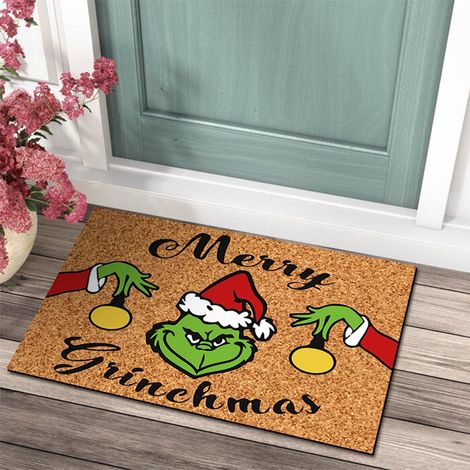 Tapis De Porte De Noël - Tapis D'Accueil Antidérapant Pour Entrée Extérieure - 60 x 40 cm - Motif Grinch (1/4)