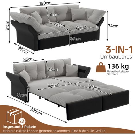 Canapé lit 3 en 1 convertible – Tissu bicolore capitonné, pour salon et chambre, gris – Élégance neutre et fonction sommeil (1/5)