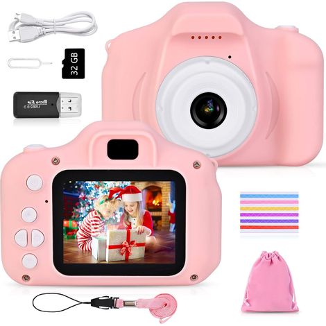 Kids Mini Digital Camera for Children, Toy Gift for Girls and Boys Ages 3-10, 12 Megapixels, 32GB TF Card, 1080p HD Video, 510 Photo Corners for Outdoor Play (Pink) (1/5)