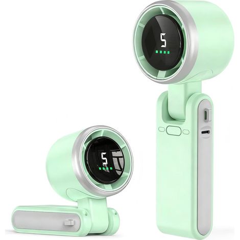 Mini Ventilateur Portable Compact et Élégant avec Batterie - Usage Main, Bureau, Cou ou Pliable, Ultra Rapide 12m/s, 5 Vitesses, 13500 tr/min, Rechargeable par USB pour Bureau, Extérieur (1/5)