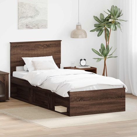 vidaXL Bettrahmen Braun Eichen-Optik 90 x 190 cm Massives Kiefernholz (1/5)
